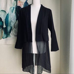 BCBG black blazer with long sheer layer